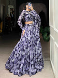 Glamorous Navy Blue Digital Printed Silk Festival Wear Lehenga Choli
