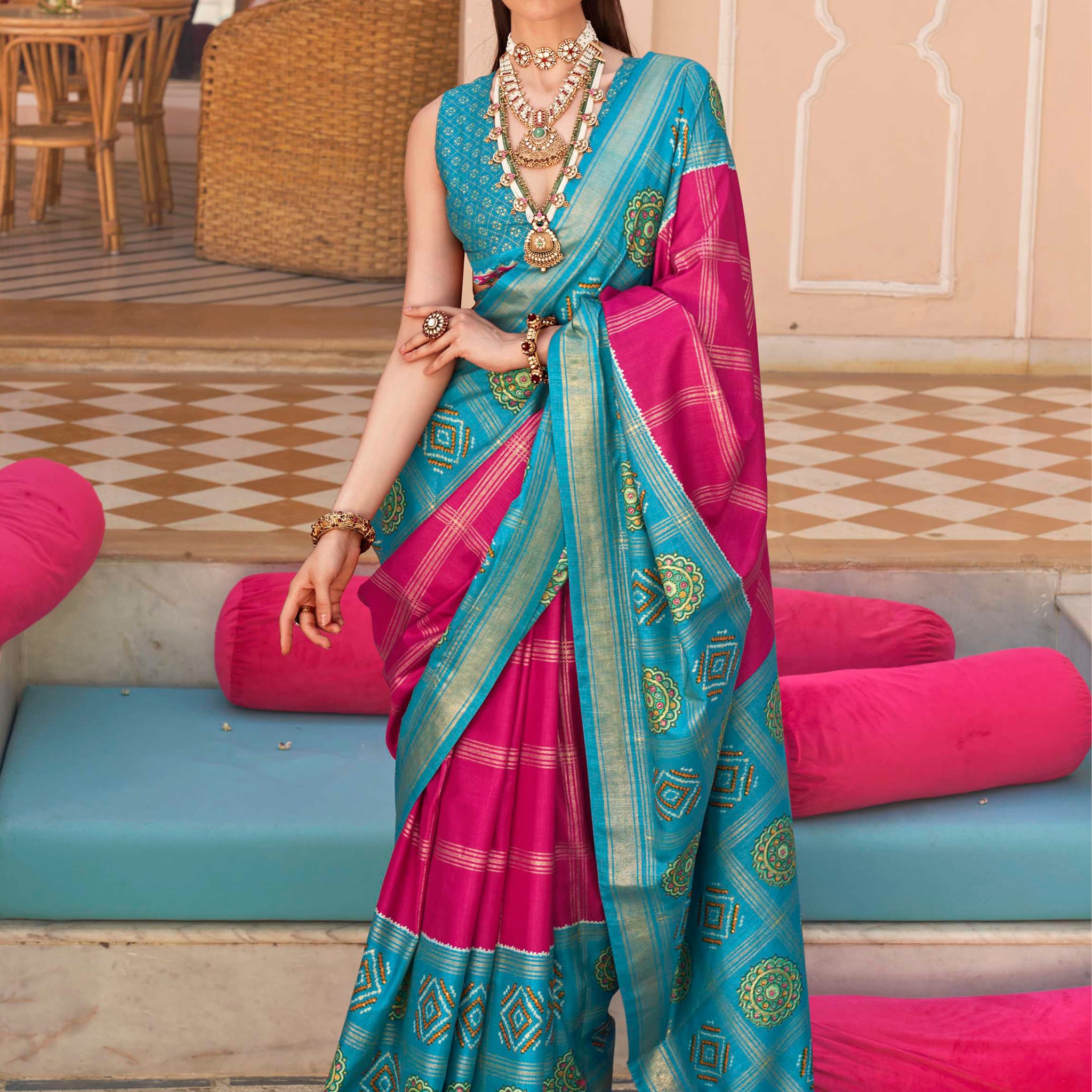 Wonderful Rani Pink Patola Printed Silk Festival Wear Saree With Blouse