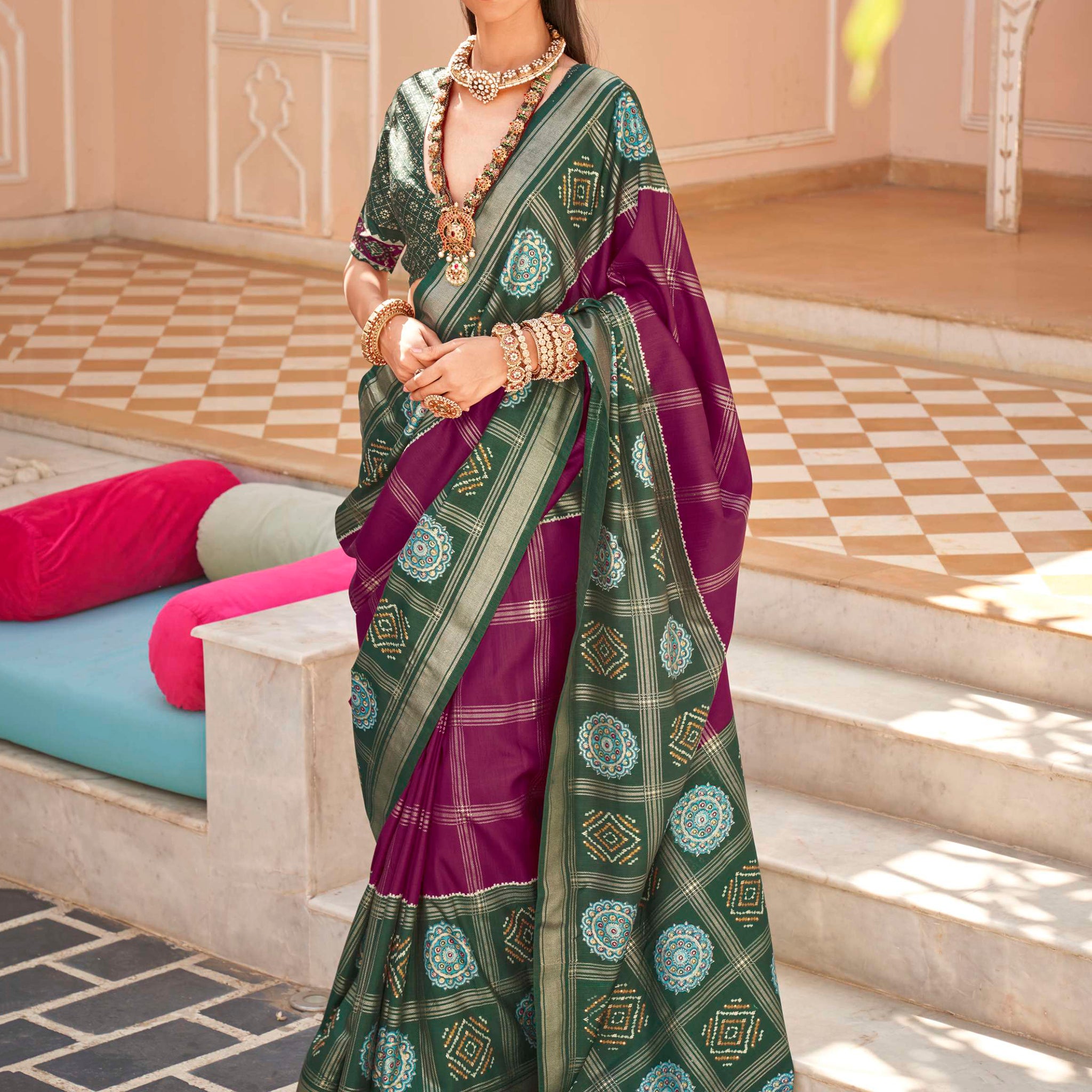Marvelous Purple Patola Printed Silk Traditional Saree With Blouse
