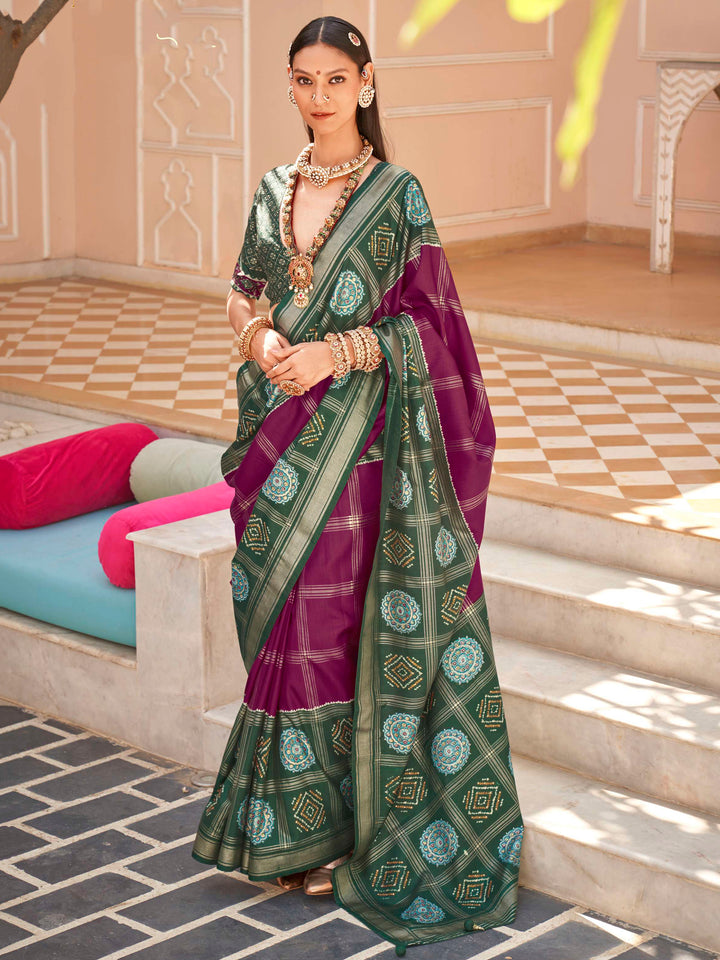 Marvelous Purple Patola Printed Silk Traditional Saree With Blouse