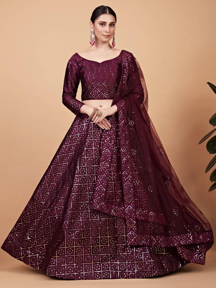 Gorgeous Wine Embroidered Silk DesignerLehenga Choli