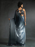 Fantastic Dusty Blue Satin Party Wear Pre-Stitched Saree With Blouse