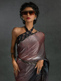 Dazzling Rose Gold Satin Reception Wear Pre-Stitched Saree With Blouse