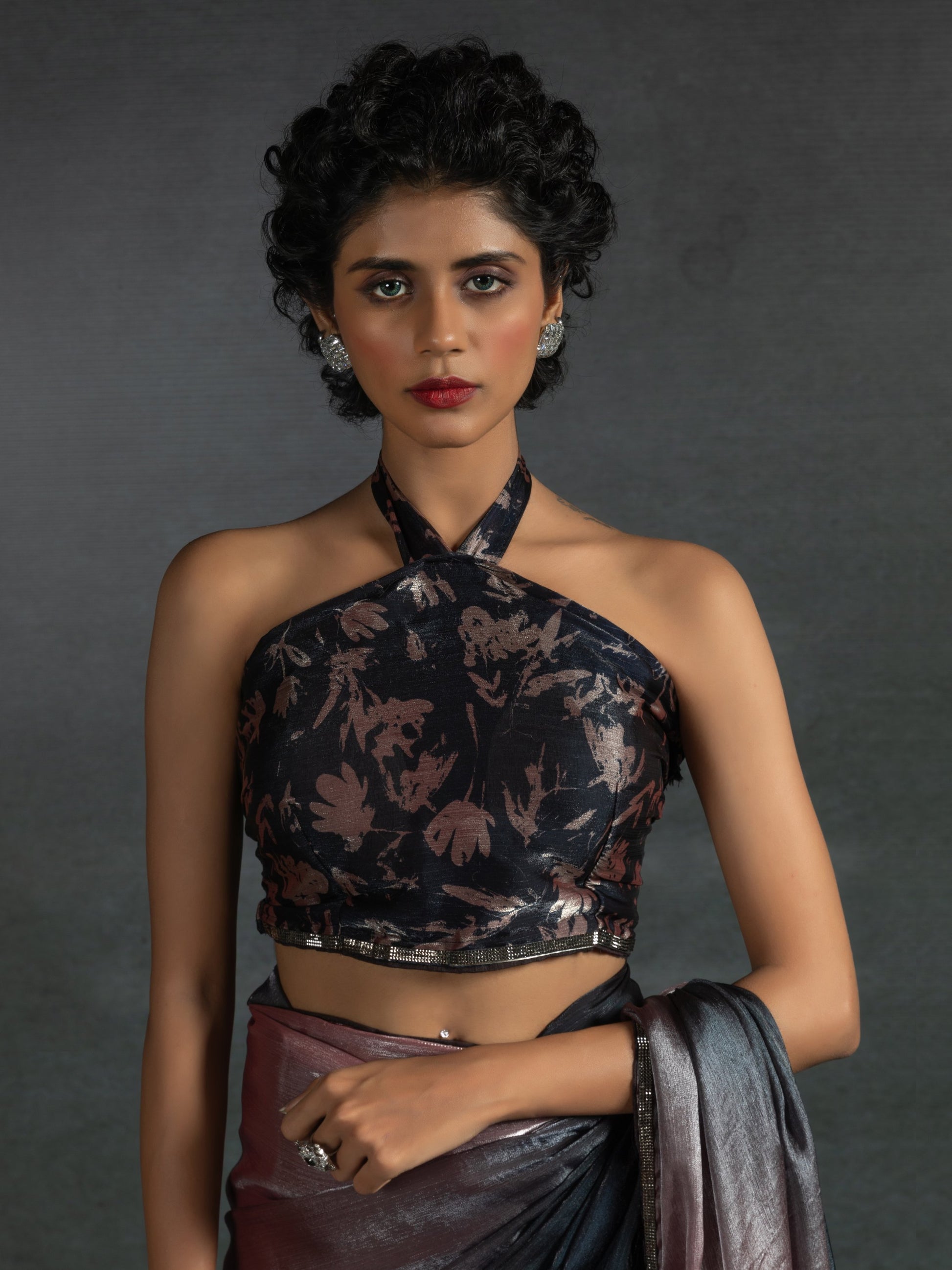 Dazzling Rose Gold Satin Reception Wear Pre-Stitched Saree With Blouse