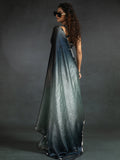 Attractive Grey & Blue Satin Designer Pre-Stitched Saree With Blouse