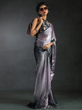Beautiful Lavender Satin Bollywood Pre-Stitched Saree With Blouse