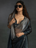Amazing Brown Satin Cocktail Wear Pre-Stitched Saree With Blouse