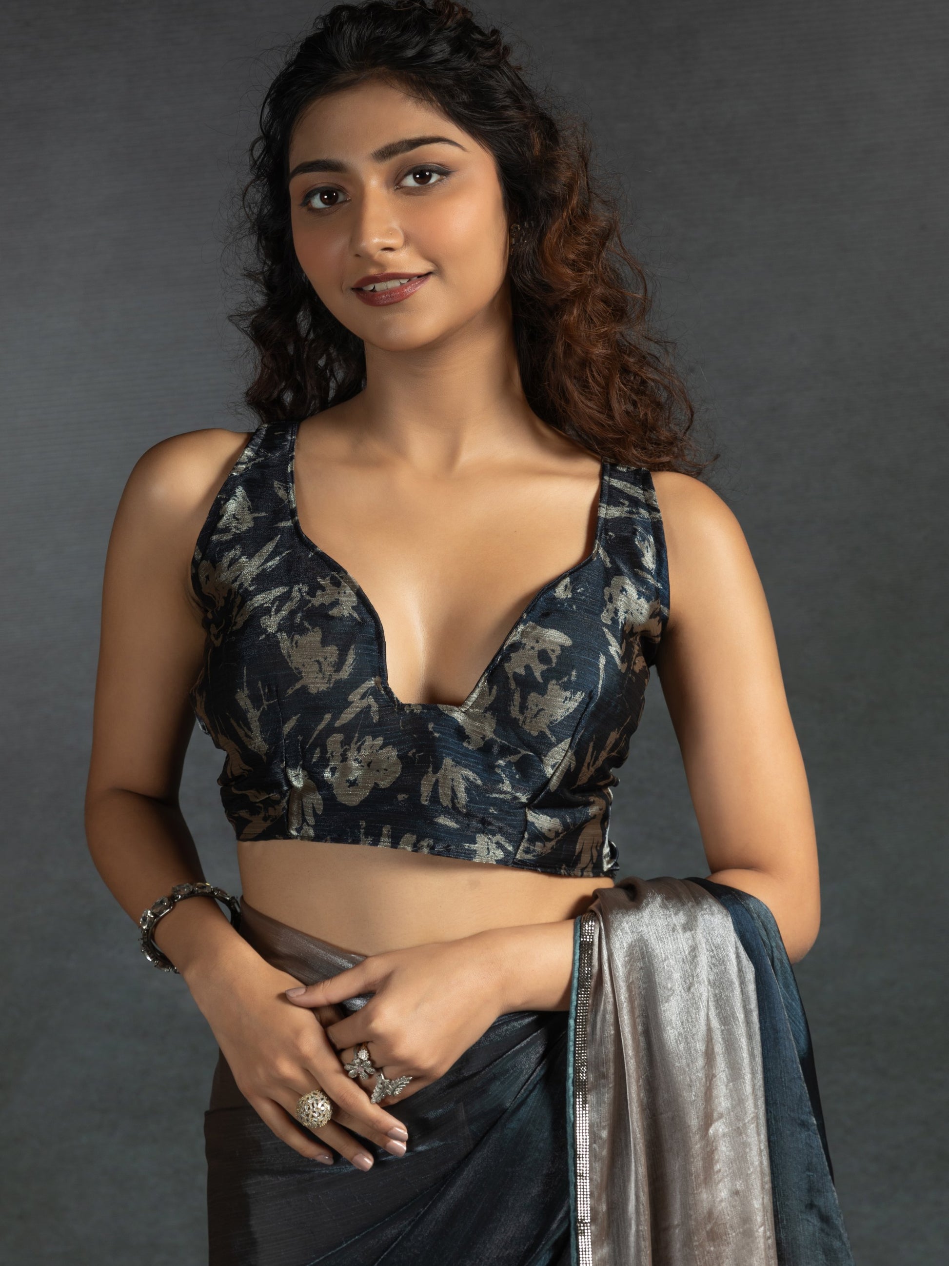 Amazing Brown Satin Cocktail Wear Pre-Stitched Saree With Blouse