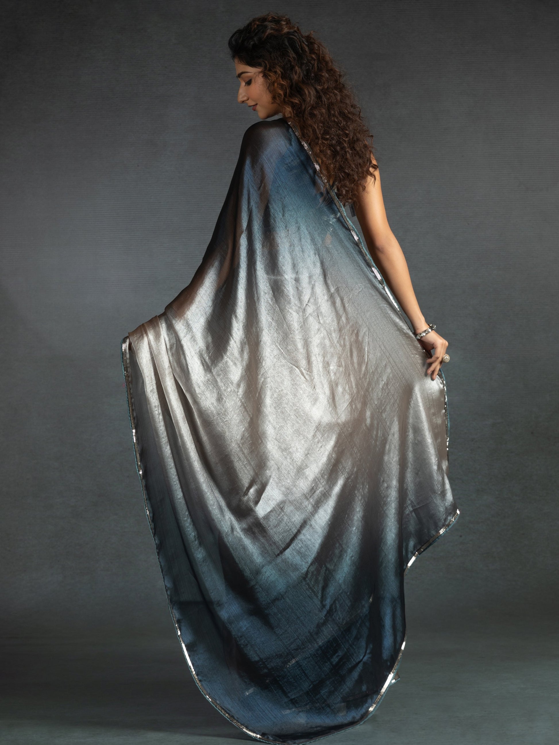 Amazing Brown Satin Cocktail Wear Pre-Stitched Saree With Blouse