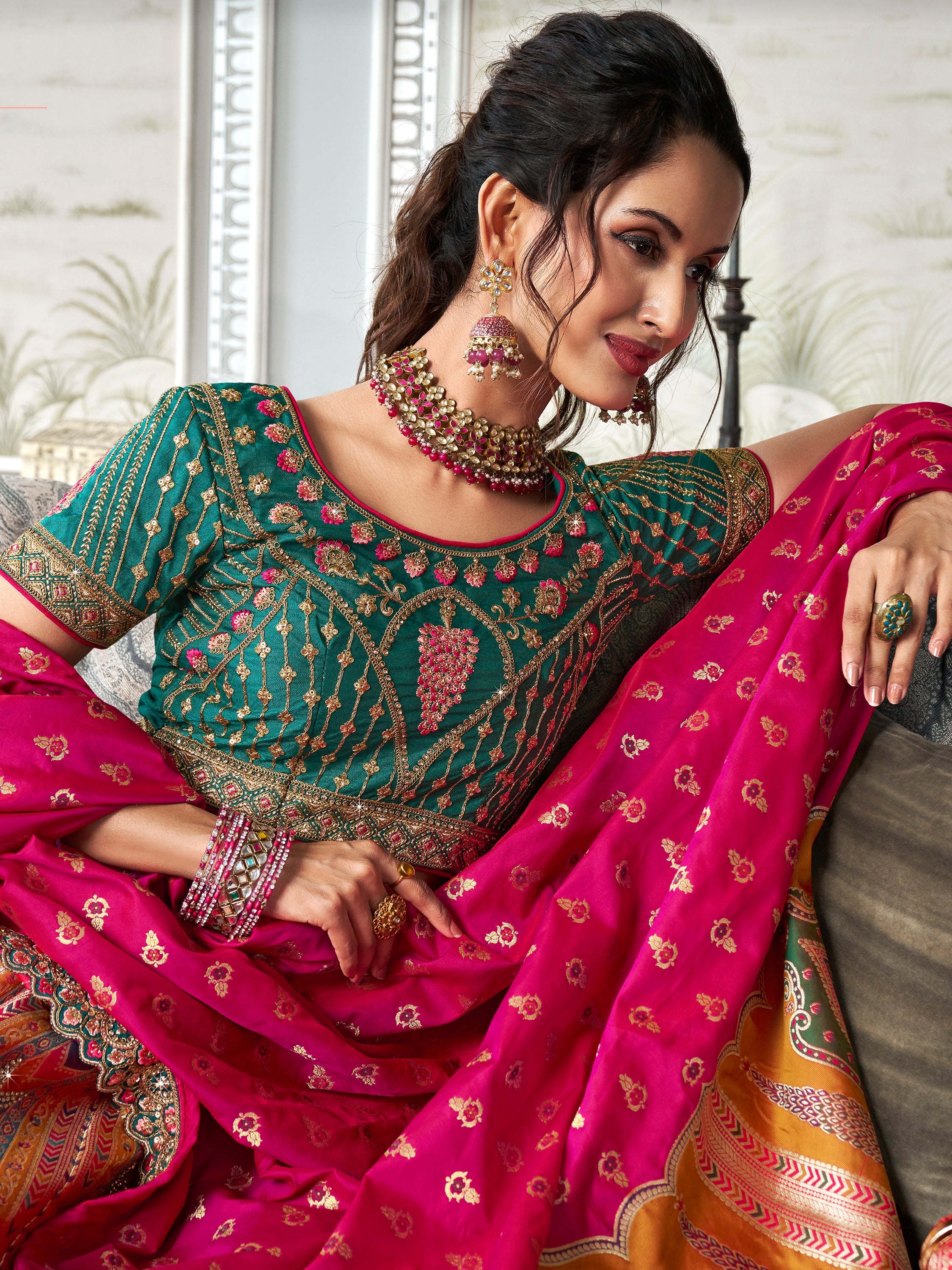 Jewellery with silk lehenga deals