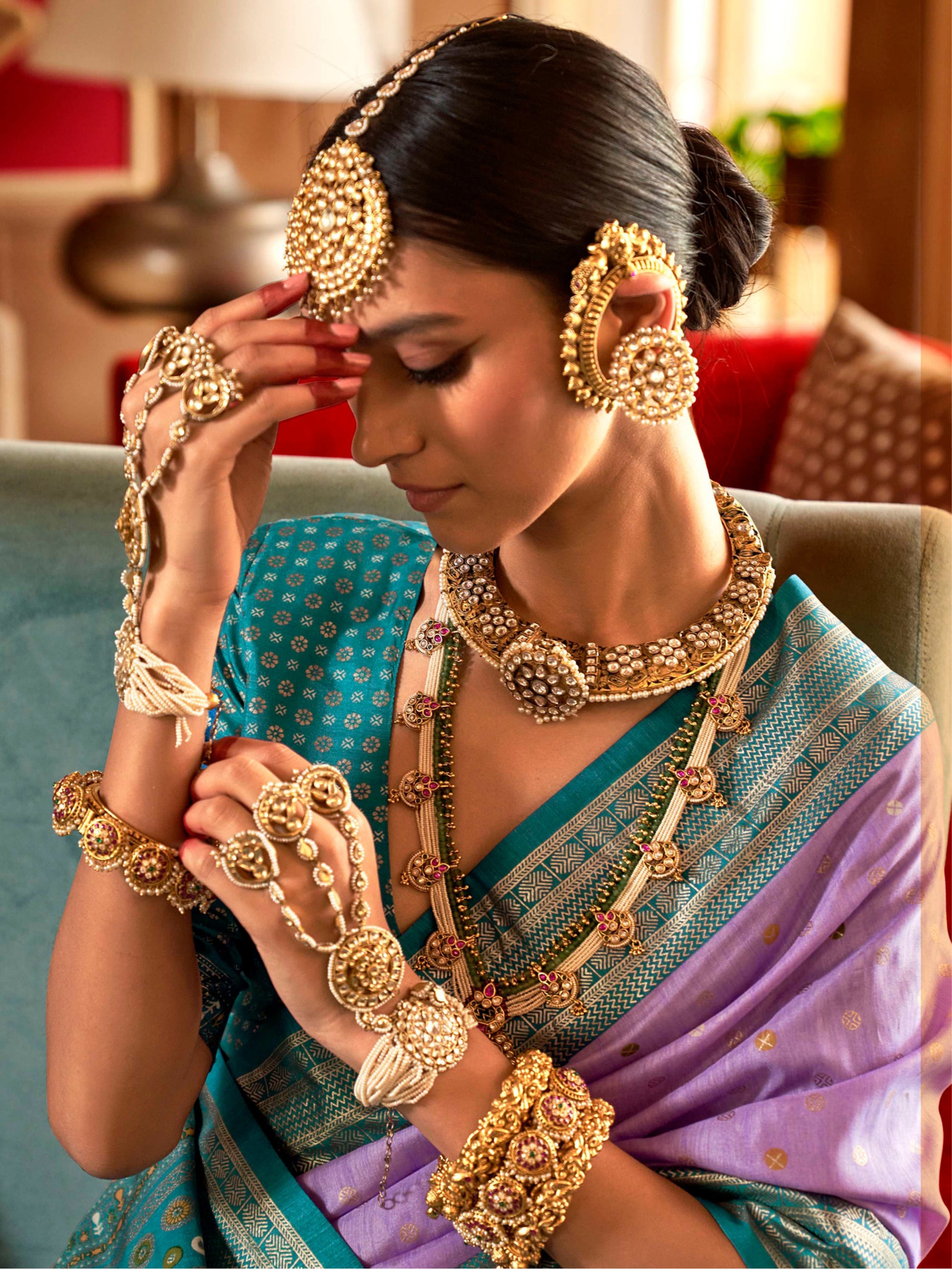 Stunning Lavender Weaving Patola Silk Event Wear Saree With Blouse