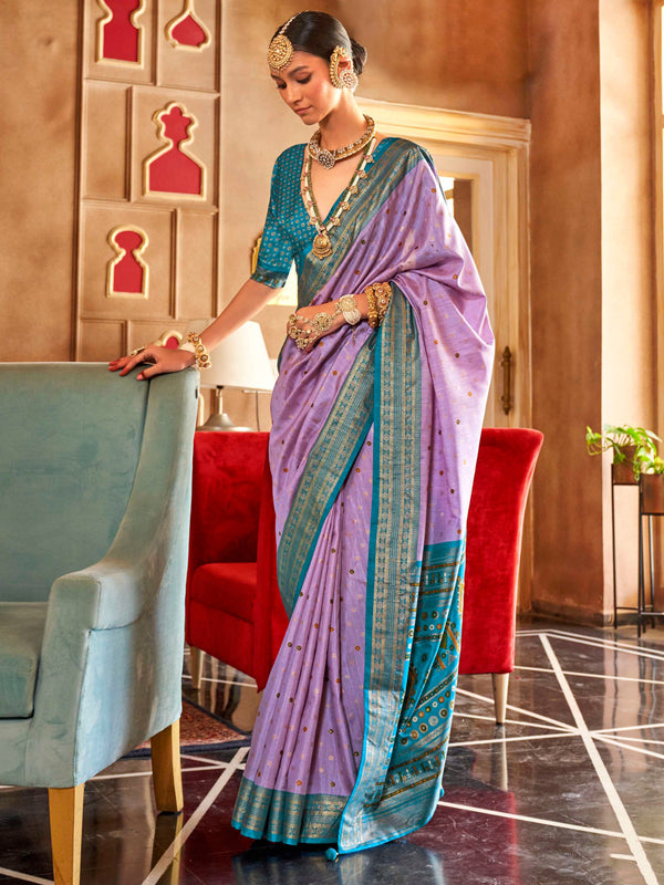 Stunning Lavender Weaving Patola Silk Event Wear Saree With Blouse