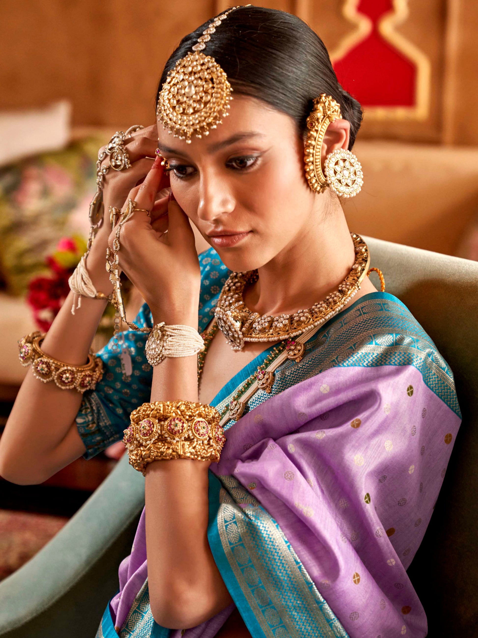 Stunning Lavender Weaving Patola Silk Event Wear Saree With Blouse