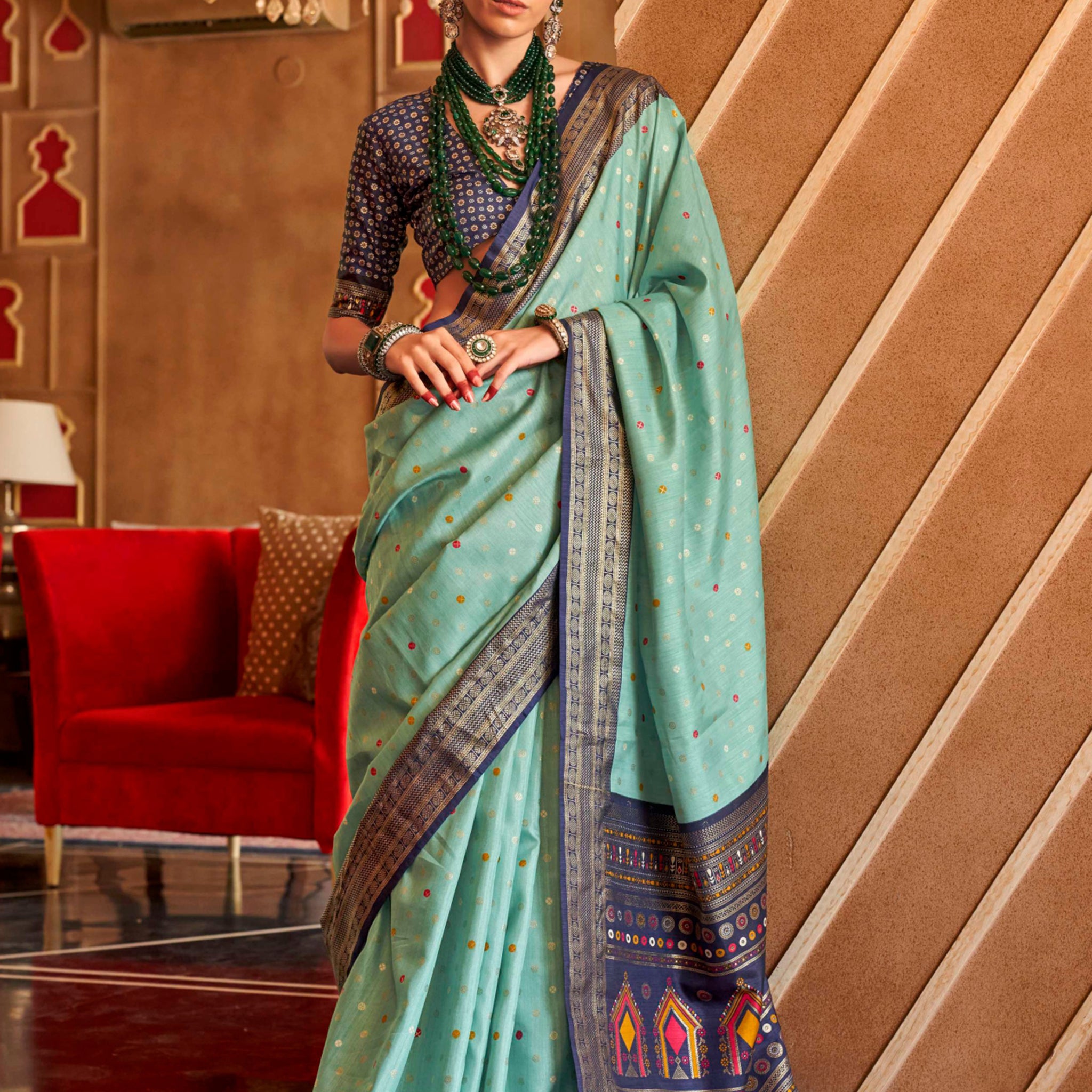 Captivating Sky-Blue Weaving Patola Silk Function Wear Saree
