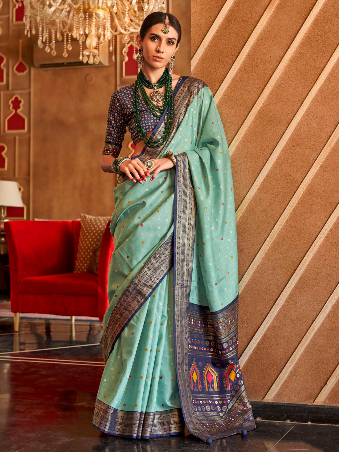 Captivating Sky-Blue Weaving Patola Silk Function Wear Saree