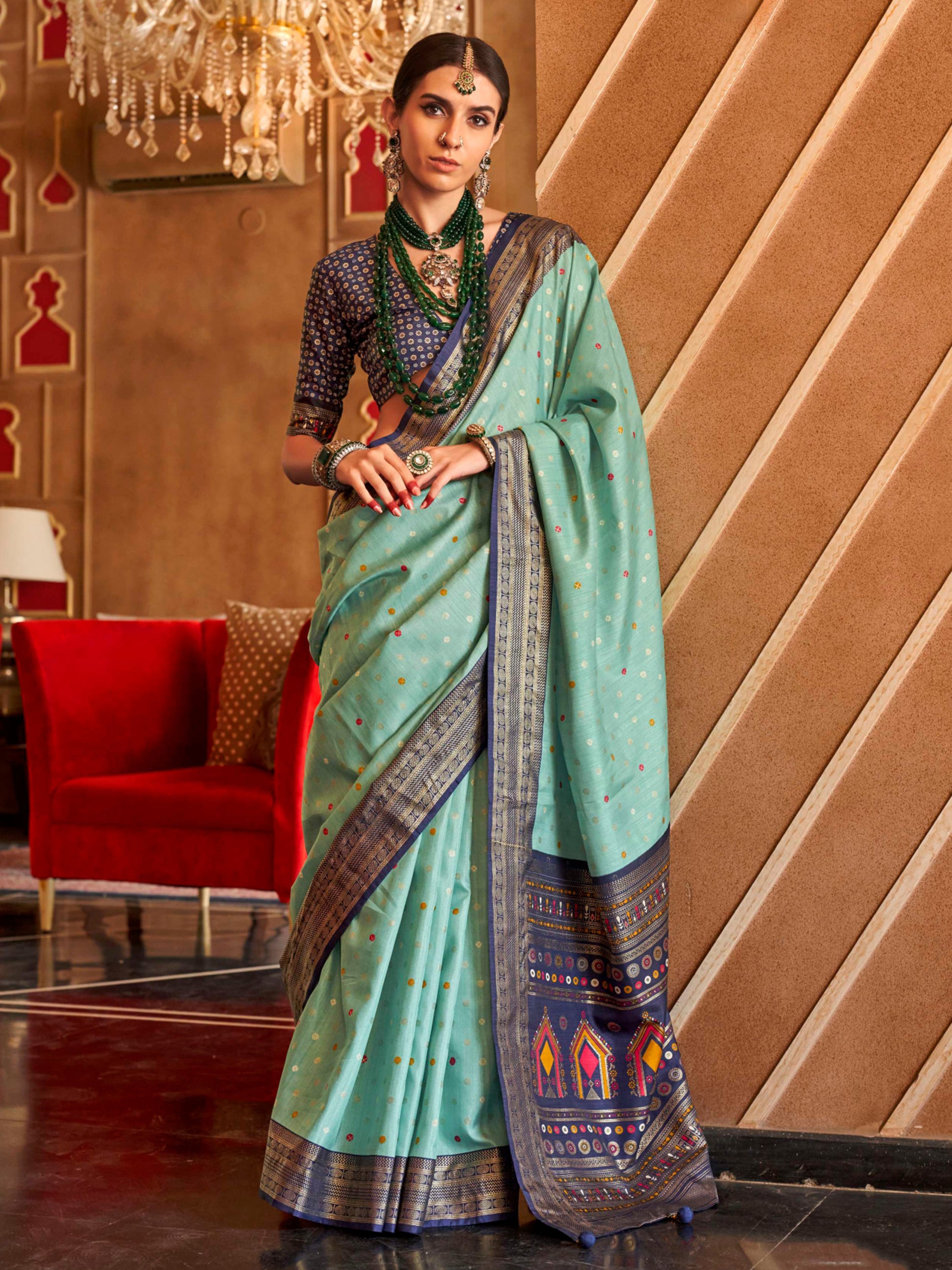 Captivating Sky-Blue Weaving Patola Silk Function Wear Saree