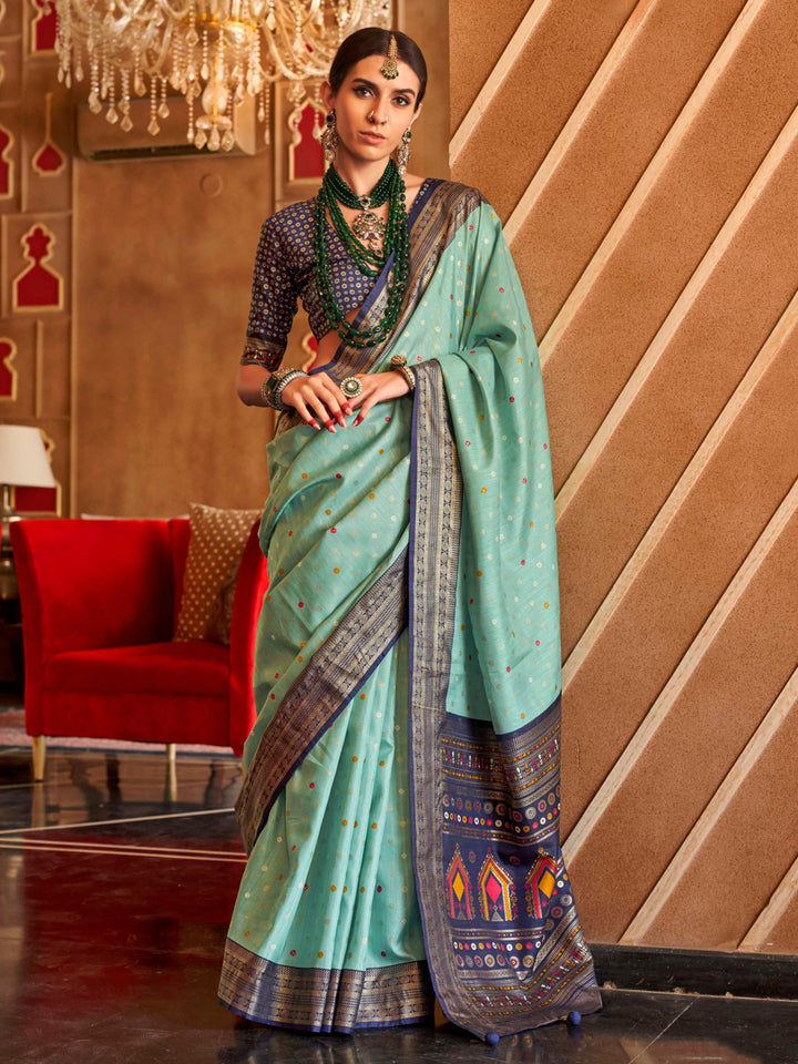 Captivating Sky-Blue Weaving Patola Silk Function Wear Saree