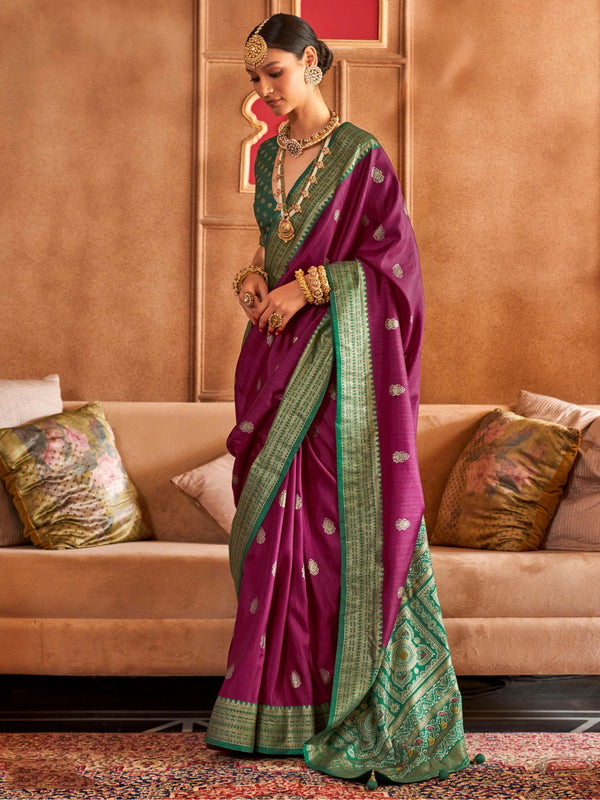 Enchanting Purple Zari Weaving Patola Silk Saree With Blouse