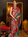 Beautiful Green Patola Printed Silk Event Wear Saree With Blouse