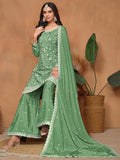 Impressive Pista Green Embroidered Chinon Function Wear Salwar Suit With Dupatta