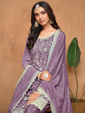 Gorgeous Lavender Sequin Work Chinon Festival Wear Salwar Suit With Dupatta