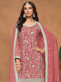 Incredible Dusty Pink Embroidered Chinon Traditional Wear Salwar Suit With Dupatta