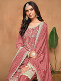 Incredible Dusty Pink Embroidered Chinon Traditional Wear Salwar Suit With Dupatta