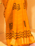 Alluring Yellow Foil Printed Georgette Haldi Wear Saree With Blouse