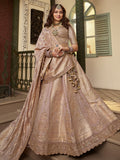 Impressive Peach Khatli Work Banarasi Silk Reception Wear Lehenga Choli