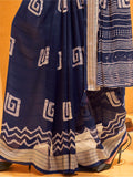 Charming Navy Blue Foil Printed Georgette Event Wear Saree