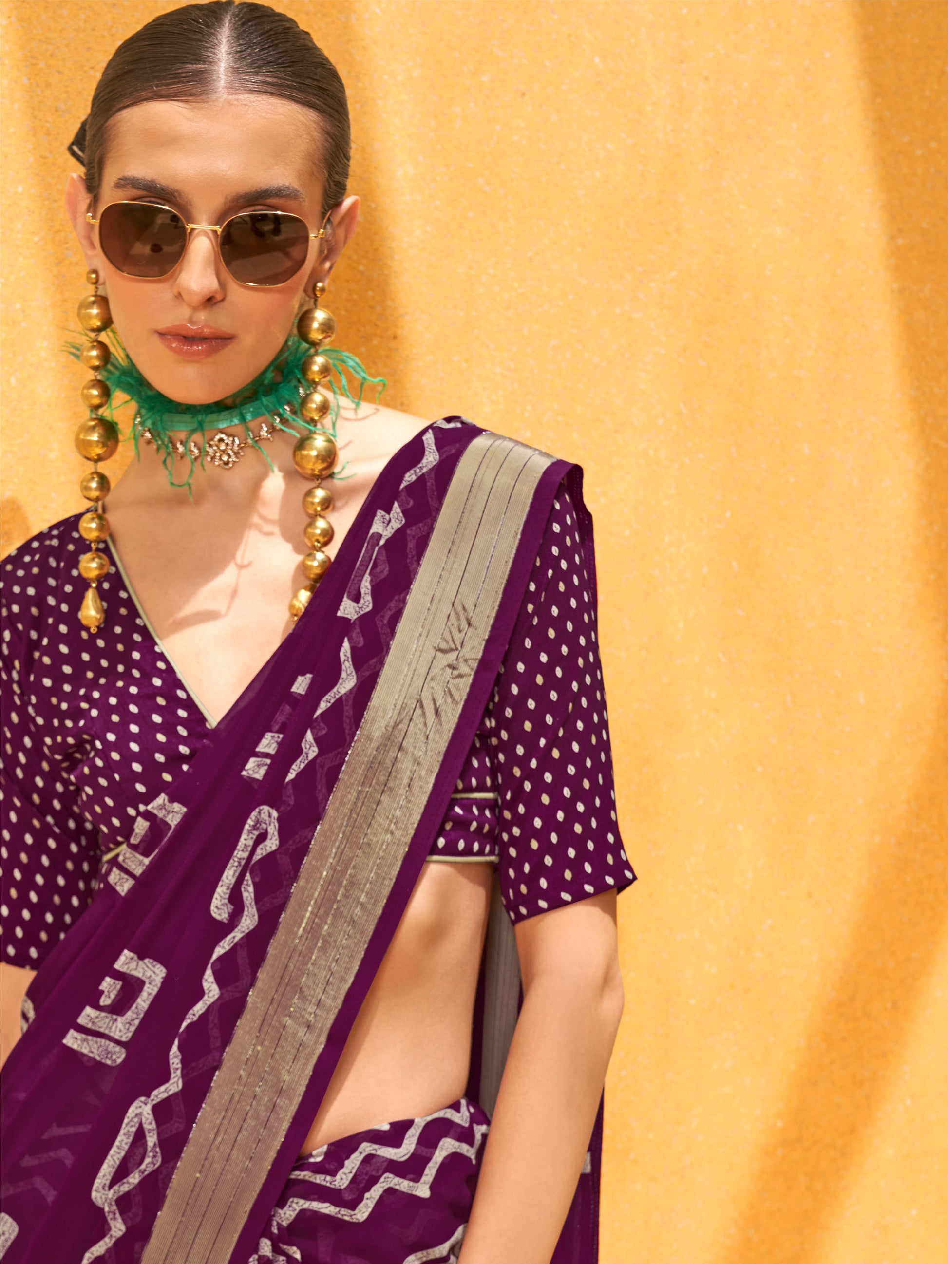 Precious Purple Foil Printed Georgette Function Wear Saree With Blouse