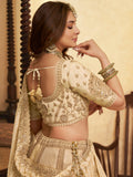 Notable Beige Zari Weaving Banarasi Silk Wedding Wear Lehenga Choli