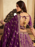 Awesome Purple Embroidered Banarasi Silk Reception Wear Lehenga Choli With Dupatta