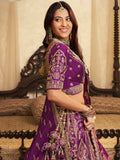 Awesome Purple Embroidered Banarasi Silk Reception Wear Lehenga Choli With Dupatta