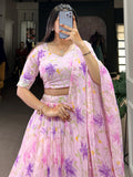 Classy Purple Floral Printed Silk Evening Wear Lehenga Choli With Dupatta
