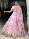 Classy Purple Floral Printed Silk Evening Wear Lehenga Choli With Dupatta