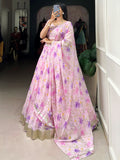 Classy Purple Floral Printed Silk Evening Wear Lehenga Choli With Dupatta
