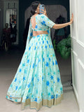 Fantastic Sky Blue Floral Printed Silk Traditional Lehenga Choli With Dupatta