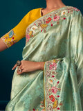 Marvelous Mint Green Embroidered Kanjivaram Silk Designer Saree
