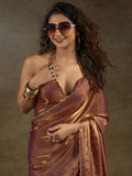 Wonderful Brown Border Work Satin Reception Wear Pre-Stitched Saree
