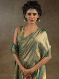 Incredible Green Border Work Satin Party Wear Pre-Stitched Saree With Blouse