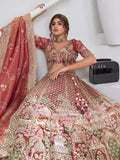 Sensational Pink Thread Work Organza Bridal Lehenga Choli With Dupatta