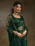Stunning Green Chiffon Party Wear Pre-Stitched Saree With Blouse