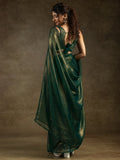 Stunning Green Chiffon Party Wear Pre-Stitched Saree With Blouse