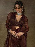 Fabulous Brown Chiffon Festive Wear Pre-Stitched Saree With Blouse