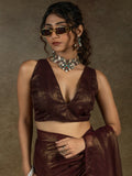 Fabulous Brown Chiffon Festive Wear Pre-Stitched Saree With Blouse