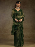 Amazing Green Chiffon Bollywood Pre-Stitched Saree With Blouse