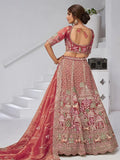Sensational Pink Thread Work Organza Bridal Lehenga Choli With Dupatta