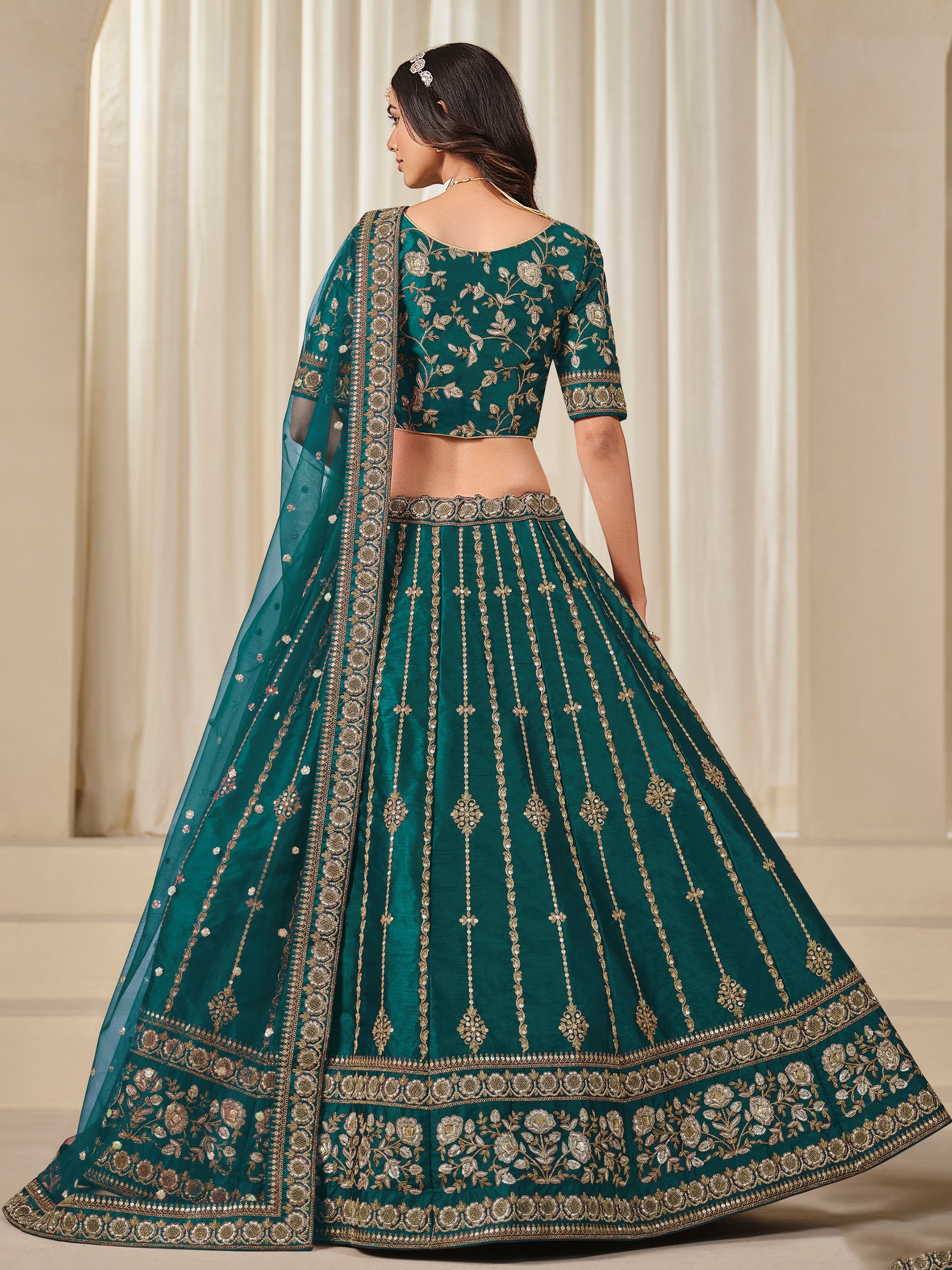 Captivating Green Embroidery Silk Wedding Wear Lehenga Choli With Dupatta