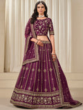 Gorgeous Wine Embroidery Silk Festive Wear Lehenga Choli With Dupatta